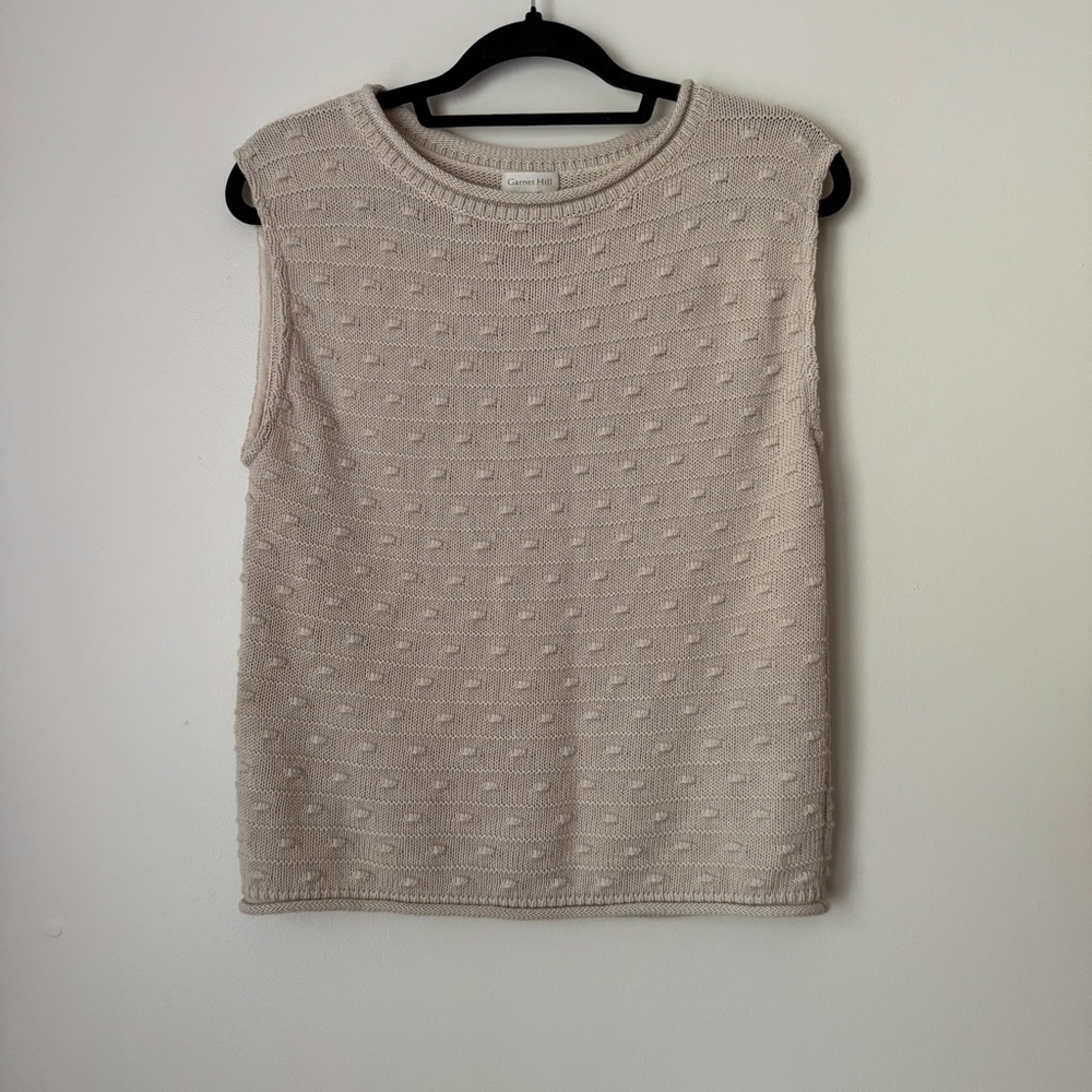 Garnet Hill Bobble-Stitch Sleeveless Sweater Vest - Neutral Oatmeal, size XS